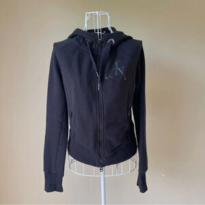 Armani Exchange black zip up sweatshirt with pockets logo hood size SP